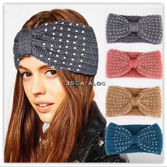 🤎Wide Bow Studded Winter Headband in Brown - Picture 2 of 3